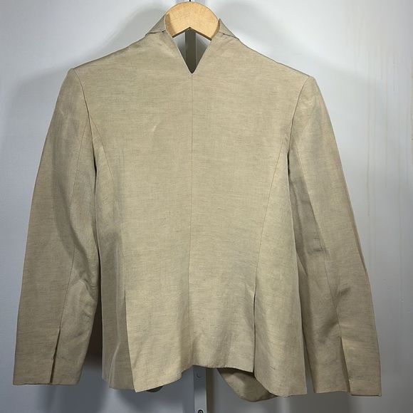 THEYSKENS’ THEORY Women’s Slub Linen/Silk Blend Open Front Blazer Tan Size 2/36 - Picture 9 of 14